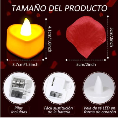 2000 Pétalos De Rosa Día De San Valentín + 24 Velas Led